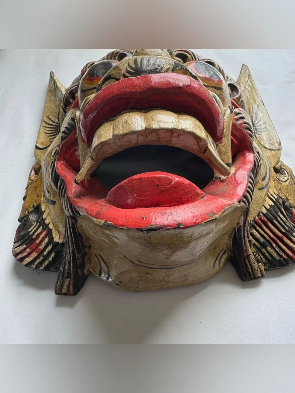 Vintage Balinese Wooden Hand Carved Mask Indonesian Wall Art Cultural Folk Art